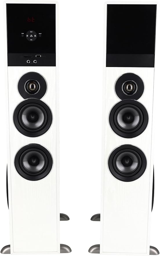 Rockville TM80W Powered Home Theater Tower Speaker System White 800W 8 Subwoofers Bluetooth USB/SD Playback FM Radio Remote Control Karaoke Ready Perfect for Home Entertainment