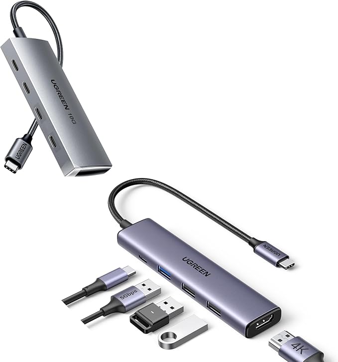 UGREEN USB C Hub 10Gbps 4 Ports USB 3.2 Adapter Bundle with Revodok 105 USB C Hub
