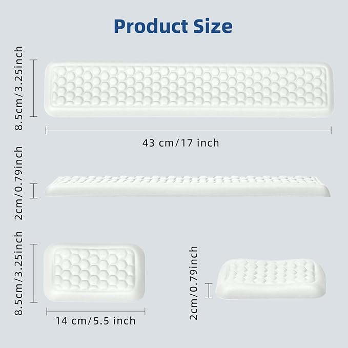 Leather Wrist Rest for Keyboard and Mouse Comfort Memory Foam Wrist Rest with Non-Slip PU Base Ergonomic Keyboard Wrist Support for Typing Pain Relief Protect Hand and Arm (White)