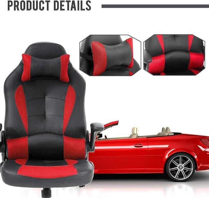 Comfortable Gaming Chair with Massager Video Game Chair Gamer Chair for Adults Computer Desk Chair with Lumbar Support and Flip-up Armrests Rolling Chair with Wheels for Adults