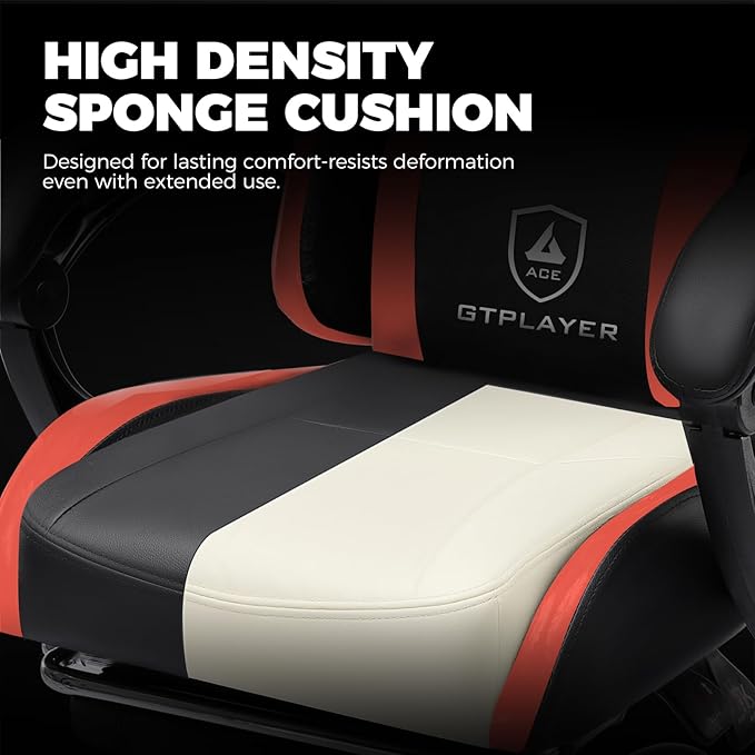GTPLAYER Gaming Chair Ergonomic Game Computer Chairs with Foot Rest for Adults Adjustable PC Game Chair with Reclining Function and Comfortable Headrest for Home and Office Use (RED)