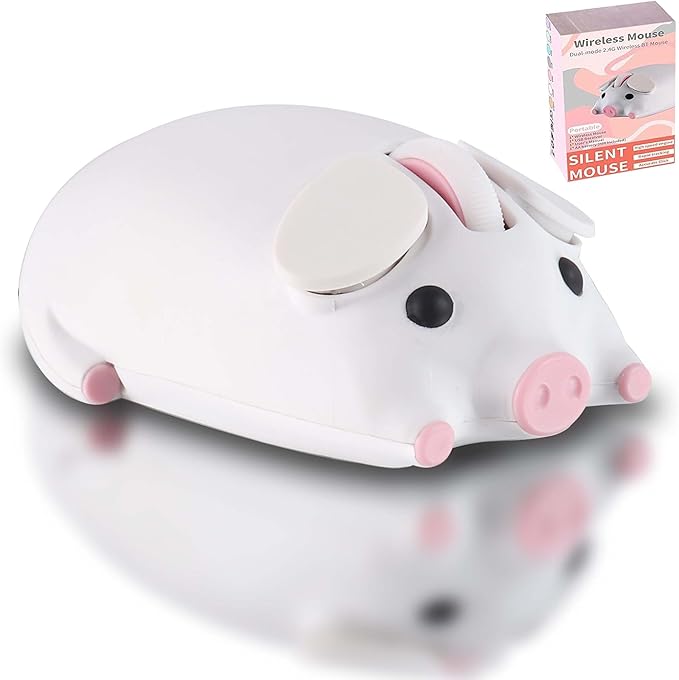Wireless Bluetooth Mouse Cute Little Pig Dual Mode(BT &amp 2.4G USB) Silent Portable Ergonomic Wireless Optical Kawaii Mice for PC Laptop Tablet Computer Kids Boys Girls Animal Lovers Gift (White)