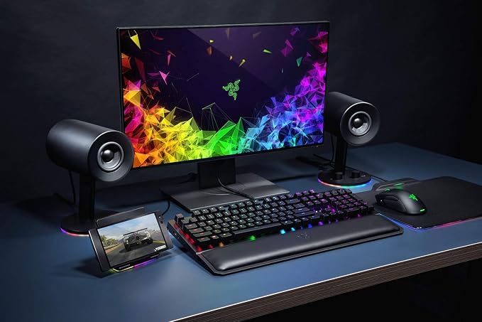 Razer Nommo Chroma: Custom Woven 3 Glass Fiber Drivers - Rear-Facing Bass Ports - Bass Knob w/Automatic Gain Control Chroma Enabled - Full Range 2.0 PC Gaming Speakers Black
