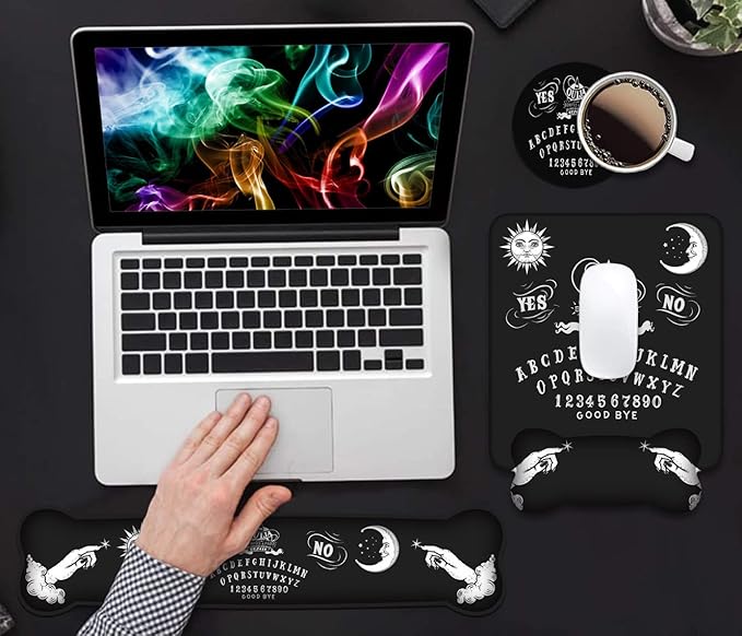Wrist Rest Support Ergonomic Gel Mouse Pad &amp Memory Foam Keyboard Set Non-Slip Rubber PU Base for Home Office Working Studying Easy Typing &amp Pain Relief Ouija Board