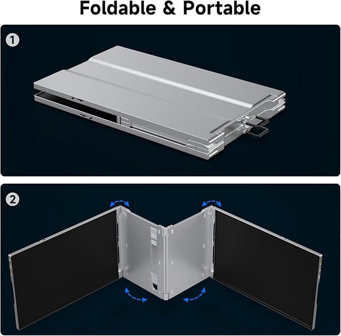 15'' Portable Laptop Screen Extender - Triple Monitor Setup Dual 1080P FHD Displays Aluminum Travel Monitor Multi Screen Attachment for 13.3-16.5'' Laptop with USB-C HDMI