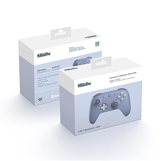 AKNES 8Bitdo Ultimate 2C Wireless 2.4G Controller for Windows PC and Android Gamepad with Hall Effect Joysticks and Hall Triggers 1000Hz Polling Rate Remappable L4/R4 Bumpers - Blueberry