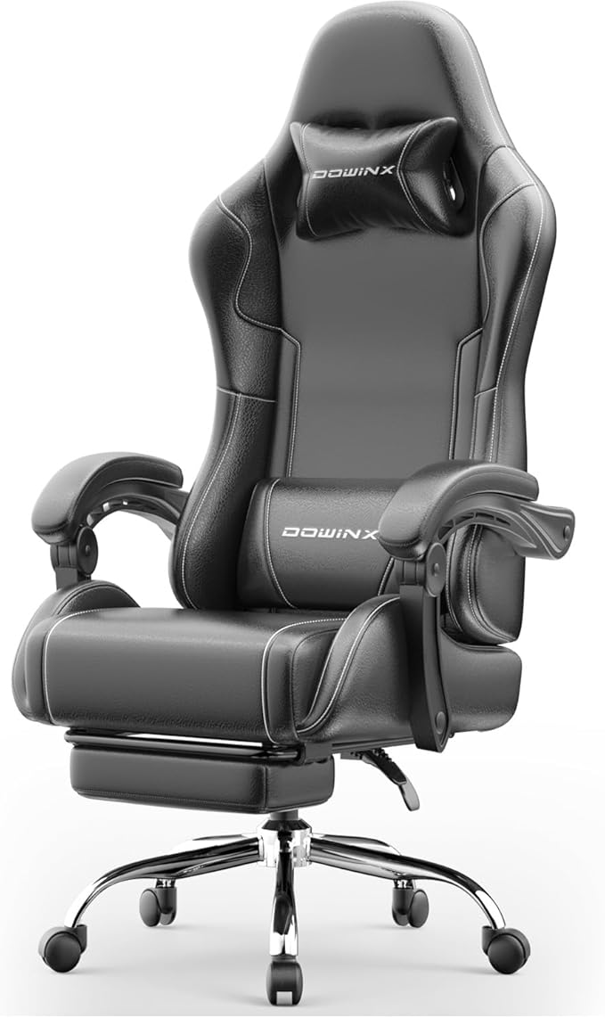 Gaming Chair with Footrest &amp Massage Lumbar Ergonomic Computer Chair 330lbs with Headrest Pillow for Office Home Streaming and Long Gaming SessionsDark Black