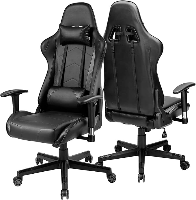WANYE Ergonomic Gaming Chair with Height Adjustment Headrest Lumbar Support E-Sports Swivel Chair for Game Playing and Working Black