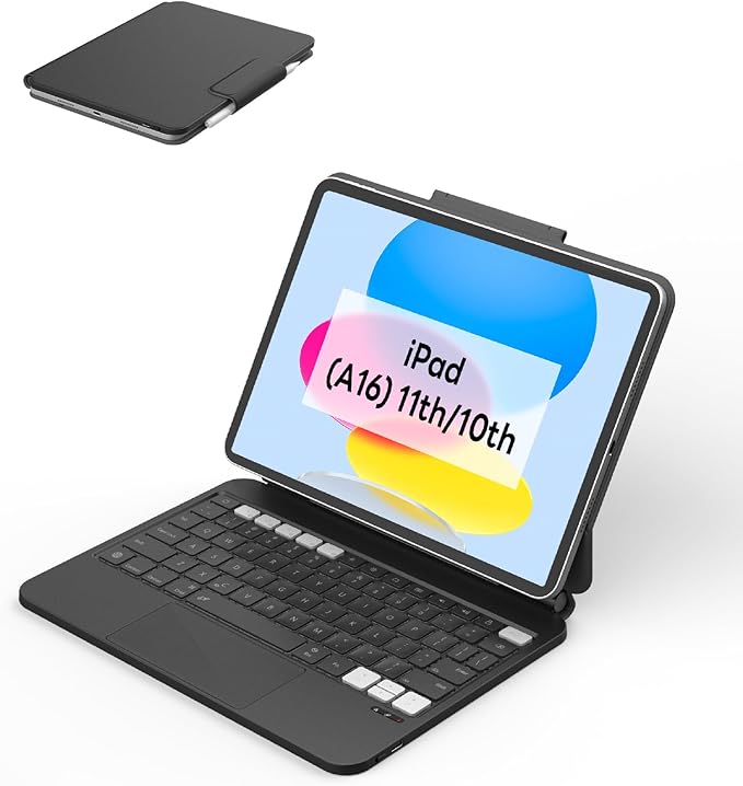 EIP Hyperkeys Keyboard for iPad 11th (A16) 2025 / 10th 2022 Generation Magic Keyboard with Customizable Shortcuts Full-Area Control Trackpad Pen Sleeve Cantilever Stand 7-Color Backlight