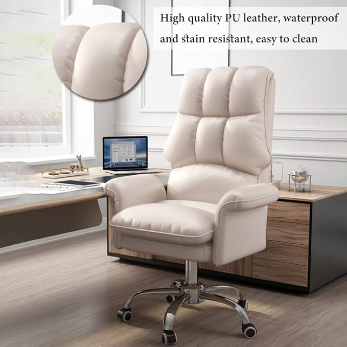 Home Office Chair Ergonomic Task Chairs with Wheels PU Leather Computer Desk Chair Executive Chair with Adjustable Height Swivel Rolling Vanity Chair for Adult (Color : Yellow Size : with Foot r