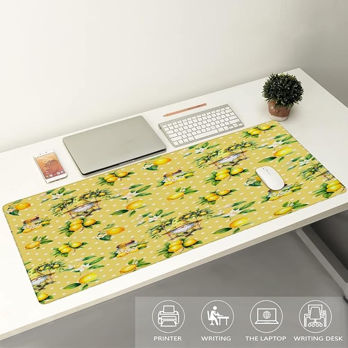 Yellow Lemon Gnome Large Mouse Pad Gaming Mousepad Desk Mat for Desktop Computer Keyboard Waterproof Mouse Mat Desk Pad with Non-Slip Base for Game School Office Home 35.4 x 15.7