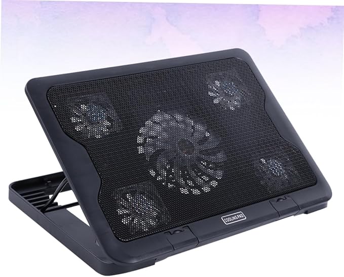 Alipis Laptop Cooling Pad with 5 USB Fans Anti-Skid Adjustable Cooler Stand for Notebooks Black Multi-Angle Cooling Device Suitable for Gaming and Office Use