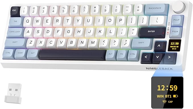 LTC Nimbleback NB682 PRO 65% Wireless Mechanical Keyboard w/Display Screen &amp Knob 2.4G/ BT/USB-C Wired RGB 68 Keys Gaming Keyboard 5-Layer Dampener Hot Swap PCB Software Support Linear Switch