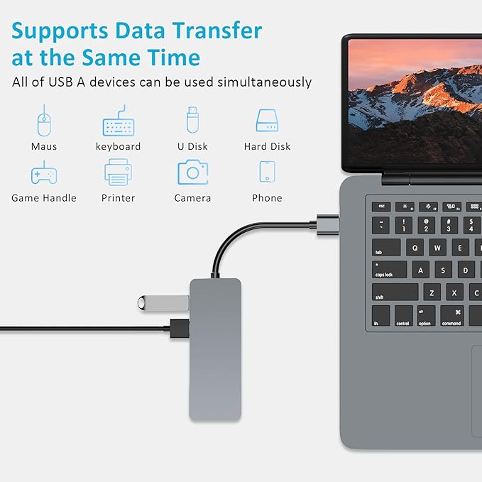 USB Hub 5 in 1 USB Adapter USB 3.0 Hub Multiport with HDMI 2 USB A 2.0 Ports SD/TF Card Reader USB A Docking Station Compatible with Win11/10/8/7/XP/Mac OS (Non Vista/Linux) (Space Gray)