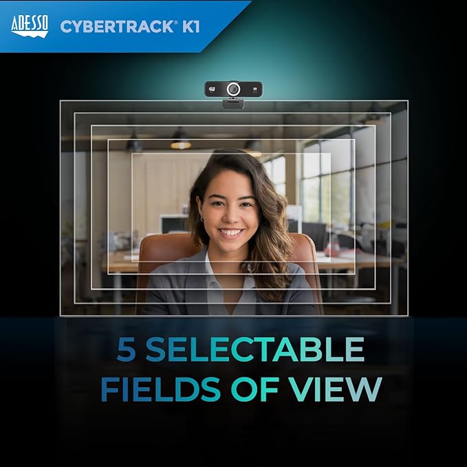 Adesso CyberTrack K1 1080P Full HD Fixed Focus USB Webcam with Adjustable View Angle Built-in Dual Microphones Privacy Shutter Audio/Video Mode Privacy ON/Off Switch &amp Tripod Mount