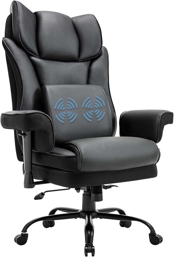 High Back Office Chair Ergonomic Executive Massage Chairs with Adjustable Armrest and Lumbar Support Comfy Adjustable Height Rocking Computer Gaming Chair with Swivel Wheels (Black)