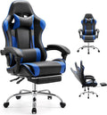 edx Ergonomic Gaming Chair PU Leather Office Computer Chair with Footrest Headrest Linkage Armrests Height Adjustable 360° Swivel Reclining (Blue)