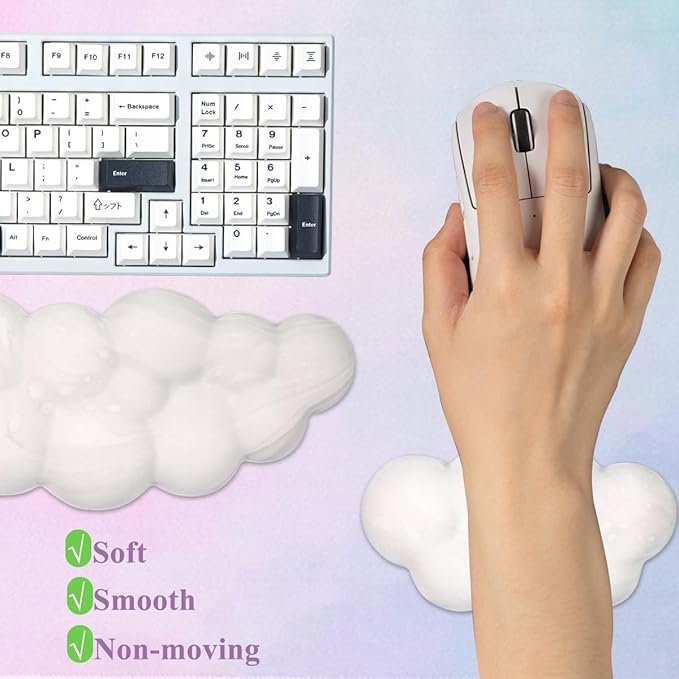 Gaming Desk Mat with Keyboard Wrist Rest Set 4 in 1 Large Mouse Pad &amp Cloud Keyboard Wrist Rest&amp Mouse Wrist Rest&ampCoaster Comfort and Support for Typing and Gaming(White)