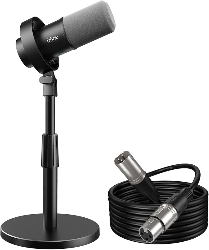 FIFINE Studio Streaming Kit Dynamic Microphone with Desktop Stand &amp XLR Cable XLR/USB Microphone with Quick Mute Male-Female Mic Cord &amp Table Mic Stand for Recording Podcast-K688+BS1+L9