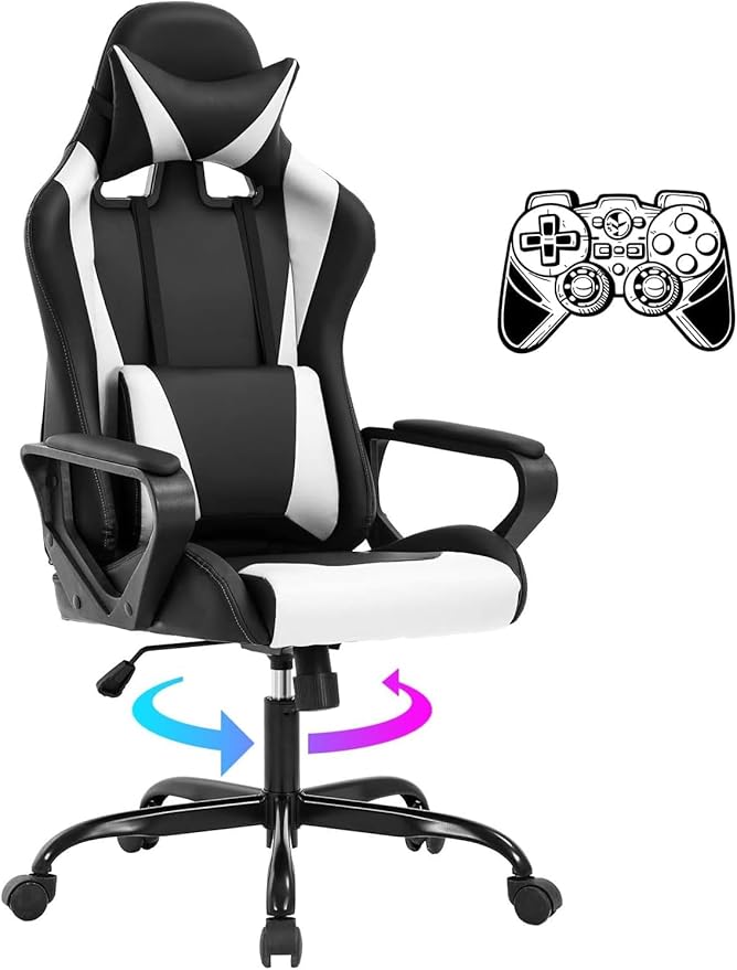 Bigacc Modern Ergonomic Gaming Chair Black Lumbar Support Flip Up Arms Headrest Heavy Duty 250 lbs Weight Limit