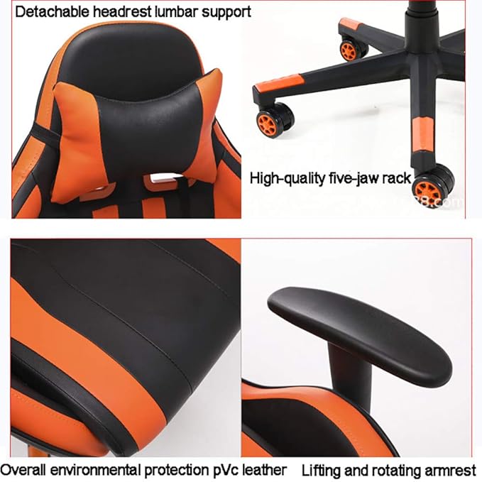 Computer Gaming Chair with Footrest Game Seat Internet Cafe Racing Competitive Office Computer Chair Home Recliner Adjustable Chair Headrest and Lumbar Support E-Sports Swivel ChairOrange