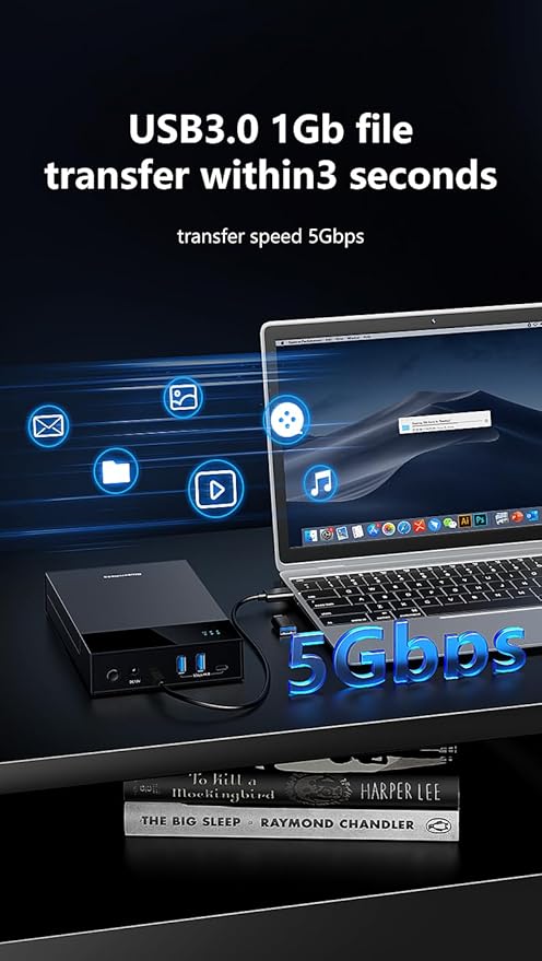 External Hard Drive Enclosure for 3.5 2.5 Inch SATA SSD HDD USB 3.0 to SATA Hard Drive Docking Station 2A1C Multi-Port Hub with 12V/2A Power Adapter Support Up to 20TB UASP Trim Black