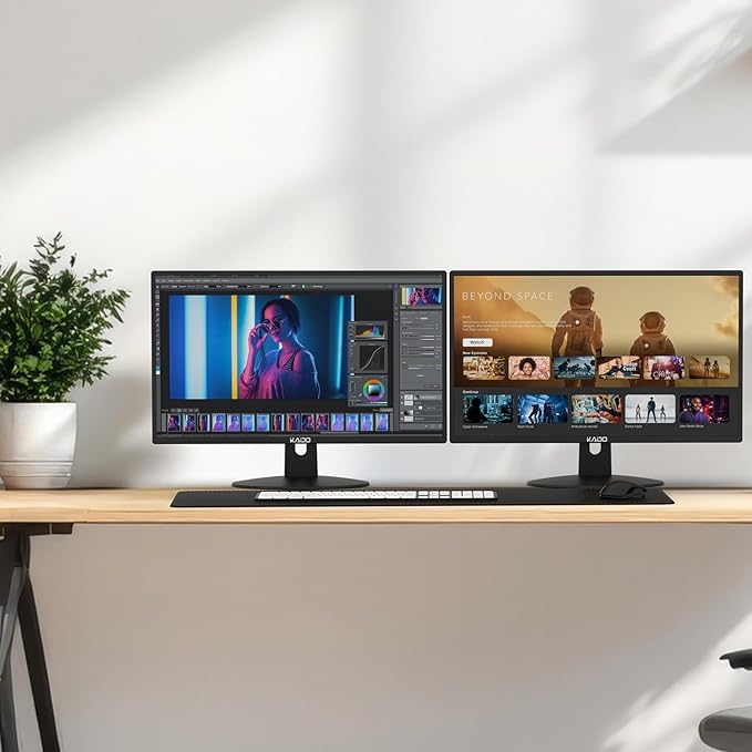 Kado Dual Monitor Setup - 2-Pack 24 1920x1080 Computer Monitor 75Hz VESA Mount HDMI Office Gaming Hybrid Built-in Speakers (E24X Dual Series)