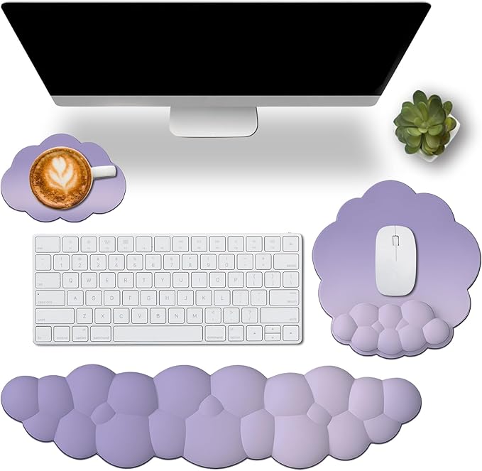 Ergonomic Mouse Pad with Wrist Rest Set Soft Purple Ombre Keyboard Mouse Wrist Support Memory Foam Mousepad for Home Office Work Computer Laptop Non-Slip Base