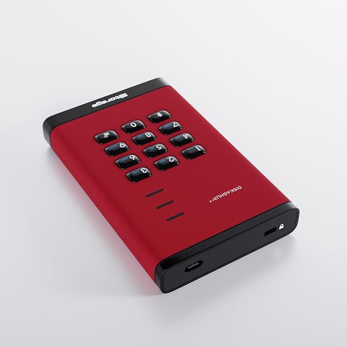 iStorage diskAshur3 SSD 512GB Red - Secure Portable Solid State Drive - Password Protected - Dust &amp Water Resistant - Hardware Encryption