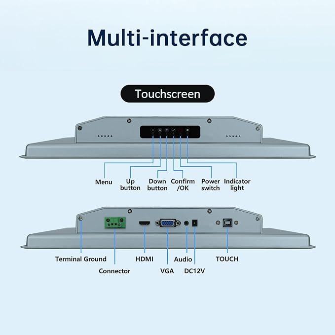 15.6-Inch Industrial Touch Screen Monitor Ratio 16:9 Embedded PCAP Touchscreen Monitors | 10-Point Touch | No Drive Plug and Play | IP65 Front | HD-MI VGA USB Port