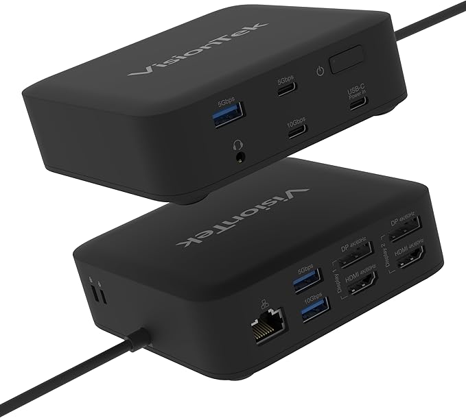 VisionTek VT1200DL USB-C Docking Station Dual 4K – 2X HDMI 2X DisplayPort 100W Power Passthrough Universal Laptop Dock for Windows MacBook Chromebook