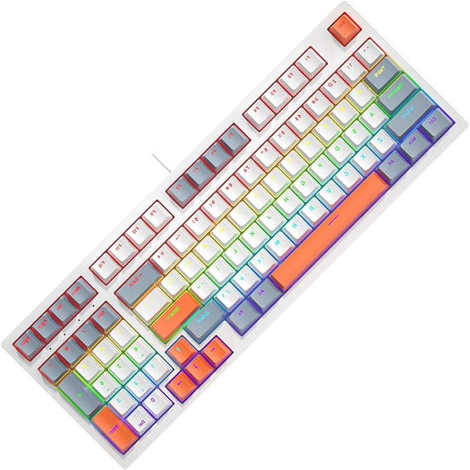 Small 98Keys Mechanical Gaming Keyboard with LED Backlights Ergonomic Keyboard for PC Gamers Office Wire Keyboard