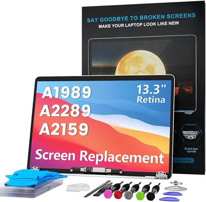 A1989 A2159 A2289 Screen Replacement for MacBook Pro 13.3 2018-2019-2020 Year Retina (EMC 3358 3214 3301 3456) 2560x1600 Full LCD Screen Display Assembly with Fix Kit (Gray)