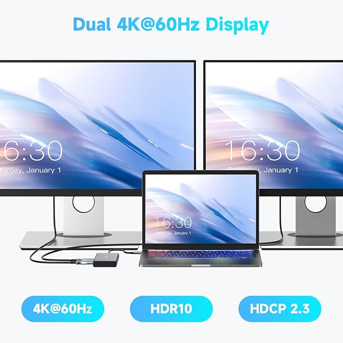 RSHTECH 7-in-1 USB C Hub Multiport Adapter with 2x4K@60Hz HDMI USB-3.0 Data Ports(3A+1C) 100W PD Aluminum USB-C Docking Station Dual Monitor for Laptops and MacBook