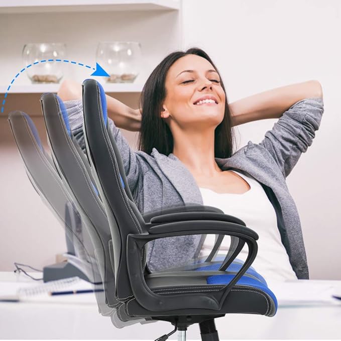 Ergonomic Office Chair Cheap Desk Chair PC Gaming Chair Rolling PU Leather Swivel Chair Executive Computer Chair Lumbar Support for Women Men(Blue)