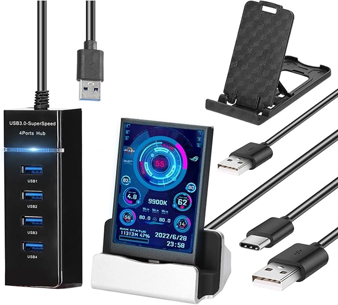 Sanpyl Computer Temp Monitor 5Inch Full Viewing Angle USB Temperature Display Screen for PC Computer Case Secondary Screen PC CPU GPU Data Monitor