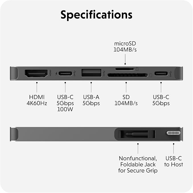 HyperDrive Next 6 Port Universal USB C Hub — 6 Port USB Hub for Seamless Laptop Connectivity w/ 4K60Hz 100W Power Delivery Ultra-Fast Data Transfer EcoSmart — Form-Fitting for MacBook &amp PC