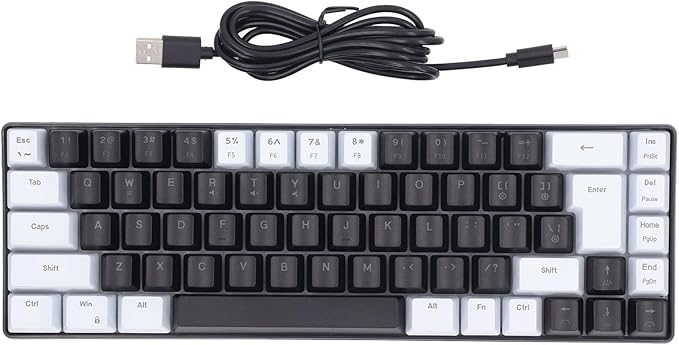 Membrane Wired Gaming Keyboard RGB Backlit Membrane Gaming Keyboard 68 Keys Linear Mechanical Feel Keyboard Ergonomic USB Computer Keyboard for Office Home Game (White Black)