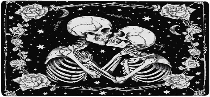 Large Black Romantic Skull Mouse Mat Computer Mousepad with Non-Slip Rubber Base Waterproof Mouse Pad Desktop Keyboard Pad for GamerHome School Laptop Office Accessories16x35.5in
