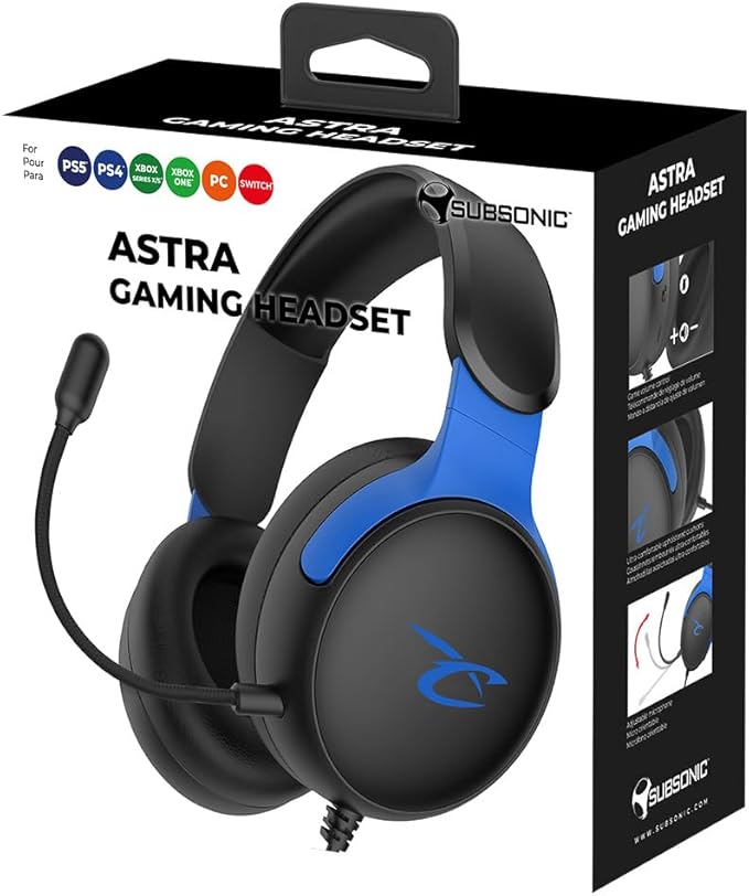 Subsonic - Astra gaming headset for PS5 PS4 PC Xbox gamer headset with 40 mm speakers tiltable microphone integrated volume control and mute button - Black and blue