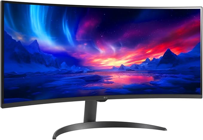 LG 34 Inch WQHD (3440x1440) Curved Smart Monitor 100Hz 5ms HDR10 webOS 23 Screen Share Built-in Speakers AirPlay 2 Flicker Free Includes Wireless Screen Mirroring HDMI USB-ABlack