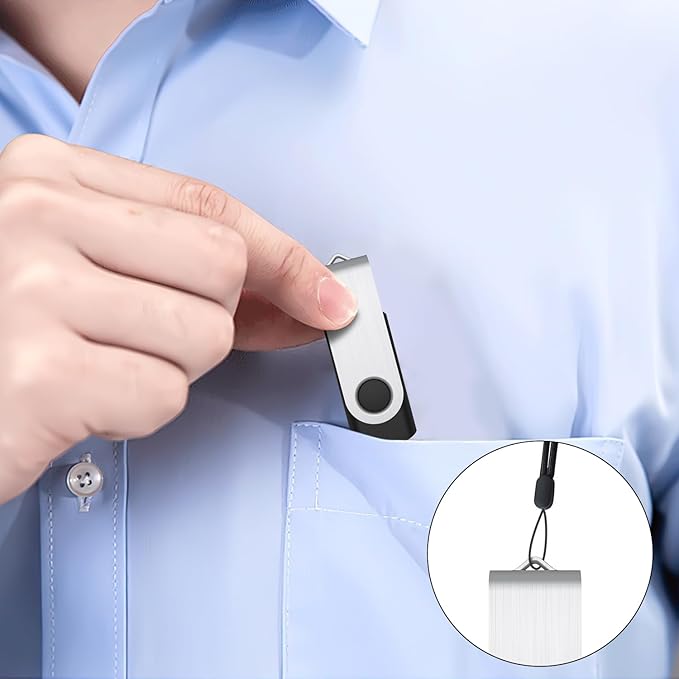 JUANWE 64GB USB Flash Drives 5 Packs USB 2.0Thumb Drives Foldable 360°Swivel Memory USB Stick with Lanyard Hole Jump Drive Pen Drive Zip Drive Portable Flashdrive for PC Mutipack Black