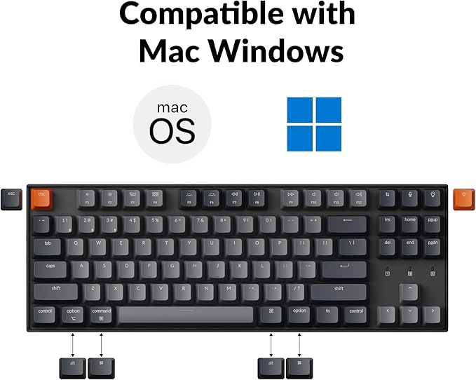 Keychron K8 Tenkeyless Wireless Mechanical Keyboard for Mac White Backlight Bluetooth Multitasking Type-C Wired Gaming Keyboard for Windows with Brown Switch
