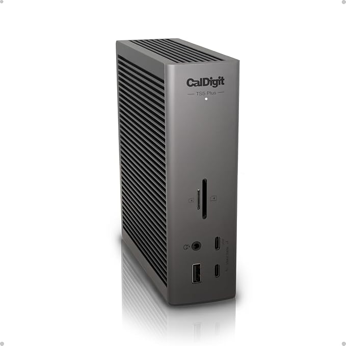 CalDigit TS5 Plus - Thunderbolt 5 Dock - 20 Port10GbE 140W Dedicated Host Charging Thunderbolt 5 x3 USB 10Gb/s x10 Dual USB Controllers Up to Dual 8K 60Hz Displays 1.0m Braided Cable 330W PSU