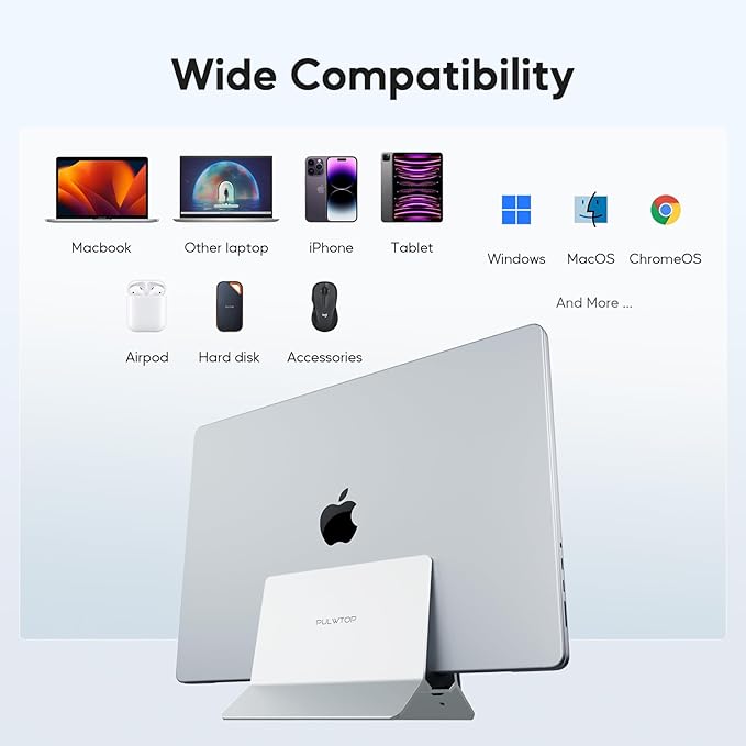Vertical MacBook Docking Station PULWTOP Docking Station for Mac mini with M.2 NVMe case for MacBook Pro/Air 4K@60Hz HDMI 2USB C 10Gbps SD/TF 100W PD RJ45 2 USB A for Windows Sliver