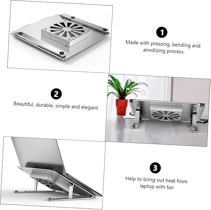 Aluminum Alloy Laptop Cooler Stand with Height Adjustable Cooling Fan Under 17.3 Inch Notebooks Silver Cooling Pad for Gaming Laptops and Office Use