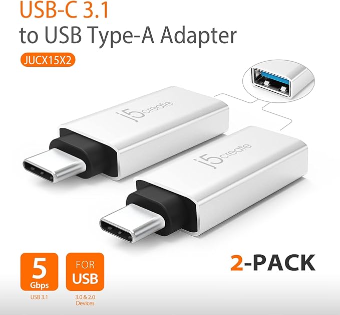 j5create USB A Hub with HDMI VGA Ethernet + USB C to USB Type-A Adapter (JUD380 + JUCX15X2)