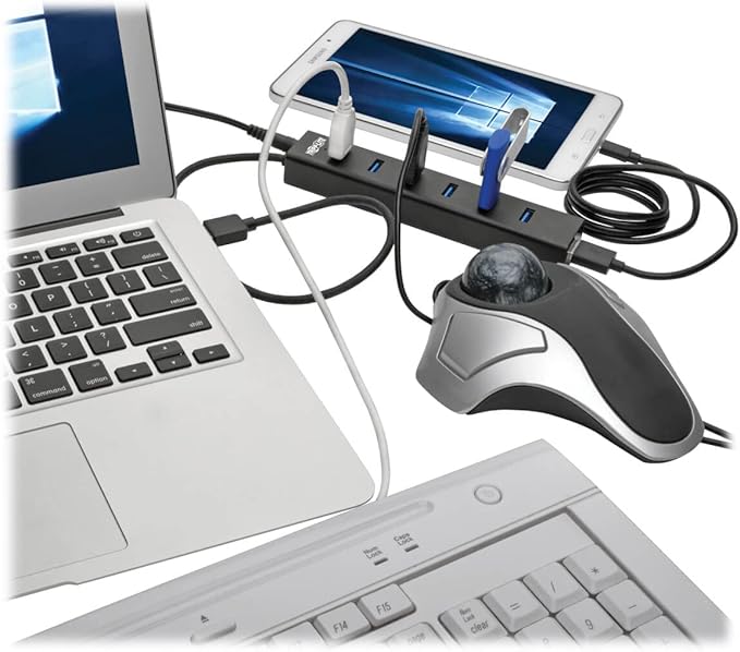 Tripp Lite 7-Port USB-A Mini Hub - USB 3.2 Gen 1 Up to 5 Gigabits per Second Strong Aluminum Housing International Plug Adapters for UK EU Australia - 1-Year Warranty (U360-007-AL-INT)