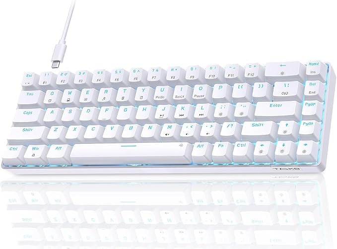 TMKB T68SE 60% Mechanical Gaming Keyboard – Ultra-Compact 68 Keys Wired Keyboard with Blue Switches LED Backlit Dedicated Arrow &amp Control Keys – White – for Windows PC/Laptop/Gamers/Typists