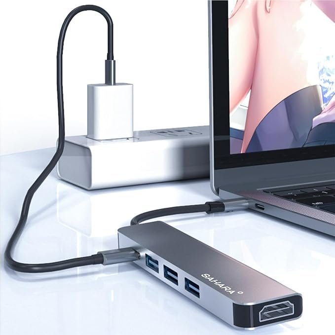 Sahara - 5-in-1 USB-C Hub Adapter Sleek Aluminum Multiport Hub with HDMI USB 3.0 and USB-C PD Charging – Compatible with PC and MAC (LT00072)